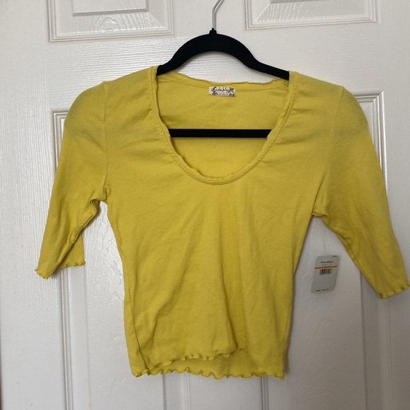 Free People Intimately 3/4 sleeve yellow top size small - Picture 2 of 5